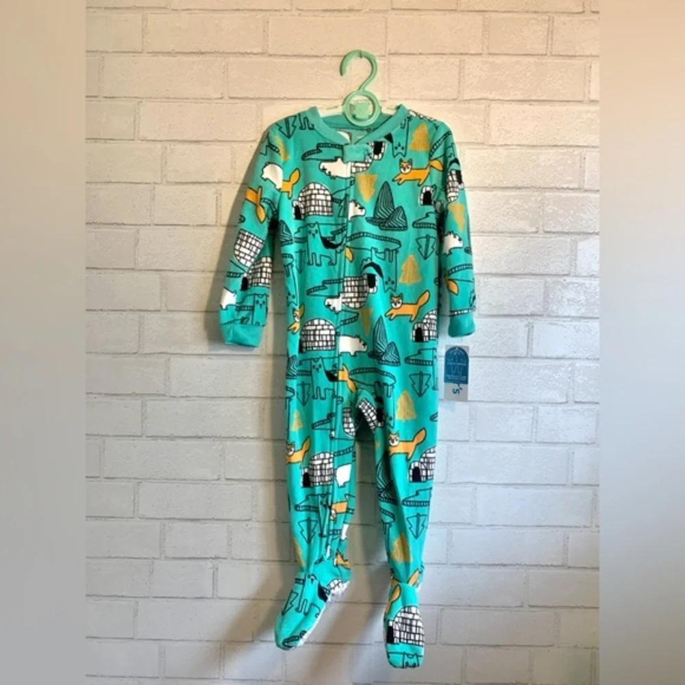 New Carters Forest Animal Fleece Footie Onesie 2 Way Zip 24 Months